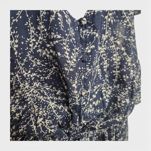 Lucky Brand Plus Sz 3X Dress Navy Blue Botanical Print V-Neck Maxi Boho Flutter - Picture 5 of 9